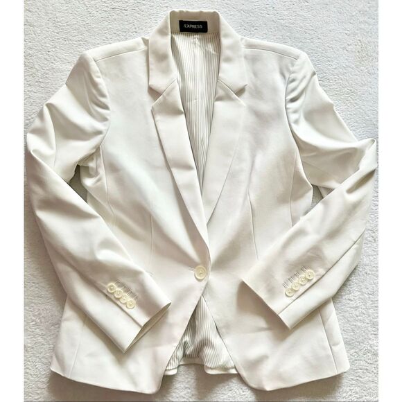Express white single button stretch blazer size 12 - Picture 2 of 8